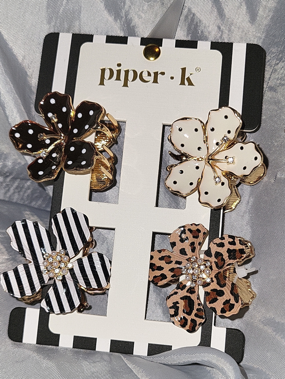 Piper K Floral Clip Set in Black, White, Stripe & Leopard M TL